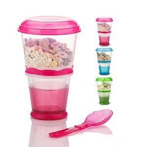 utowo cereal on the go cups travel-to-go-food-containers storage with spoon breakfast drink-cups-portable (pink)
