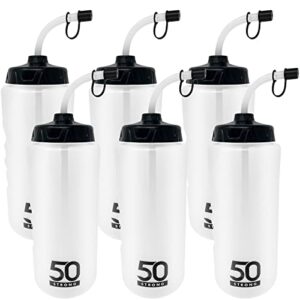 1 liter water bottle with straw | 6-pack hockey water bottle with long straw | bulk pack easy squeeze bottles + built in finger grip | bpa-free sports water bottle for football, lacrosse & boxing | made in usa