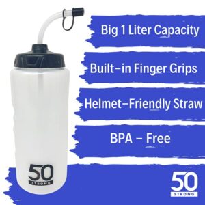 1 Liter Water Bottle with Straw | Hockey Water Bottle with Long Straw | Easy Squeeze Bottles + Built In Finger Grip | BPA-Free Sports Water Bottle for Football, Lacrosse & Boxing | Made in USA