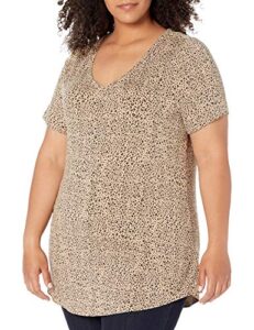 amazon essentials women's relaxed-fit short-sleeve v-neck tunic (available in plus size), leopard, 3x