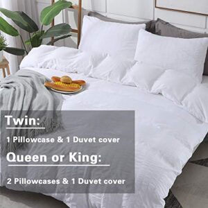 AveLom White Duvet Cover Queen (90 x 90 Inches)， 3 Pieces (1 Duvet Cover + 2 Pillow Cases) Stripe Zipper Closure Corner Ties Soft Washed Microfiber Duvet Cover for Men, Women