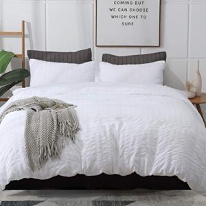 avelom white duvet cover king (104 x 90 inches), 3 pieces (1 duvet cover + 2 pillow cases), seersucker textured ultra soft washed microfiber, textured duvet cover with zipper closure, corner ties