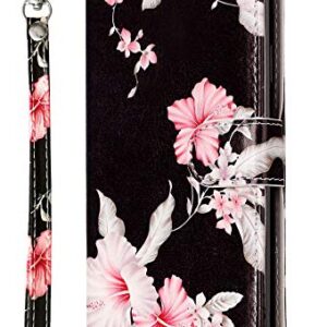 JanCalm Compatible with iPhone 11 Wallet Case, Floral Pattern Premium PU Leather [Wrist Strap] [Card/Cash Slots] Stand Feature Flip Cases Cover for iPhone 11 Case Wallet (Black/Flower)