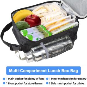 Insulated Lunch Bag, Leakproof Portable Lunch Box for Women Men Boys Girls, Large Capacity Cooler Bag with Handle and Bottle Pocket for Office School Camping Hiking Outdoor Beach Picnic (Black)