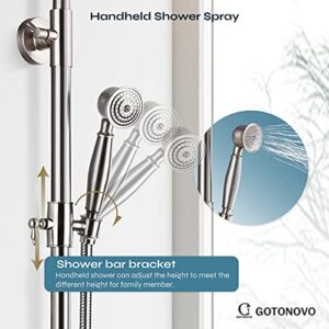 Shower Faucet Set Exposed 8 Rain Shower 2 Double Knobs Handle Brushed Nickel Triple Function Tub Spout Shower Fixture Combo System Unit Set