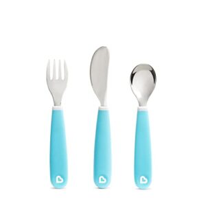 munchkin raise toddler fork, knife & spoon set, blue
