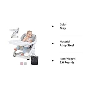 Unilove Feed Me 3-in-1 Travel High Chair Booster Seat for Infants and Toddlers - Transitional, Compact & Fits Any Chair, Swivel Tray, Shadow Gray