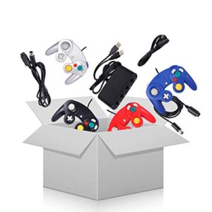 4 pack game cube controller bundle with 4 extension cords and a 4-port adapter for s-witch pc wii u console