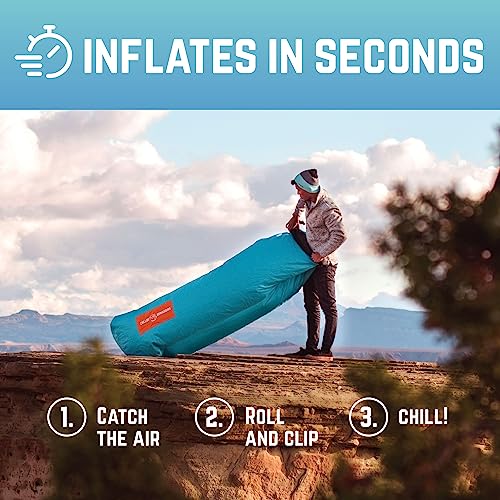 Chillbo Shwaggins Inflatable Couch – Cool Inflatable Chair. Upgrade Your Camping Accessories. Easy Setup is Perfect for Hiking Gear, Beach Chair and Music Festivals. (Cyan + Orange)