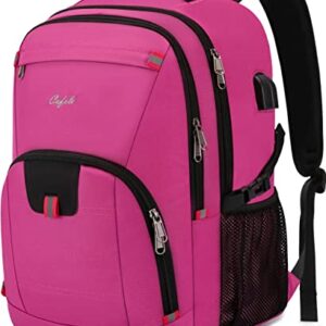 CAFELE 17.3Inch Large Laptop Backpack for Teenager Travel School Work w/USB Charging Port Women,Pink