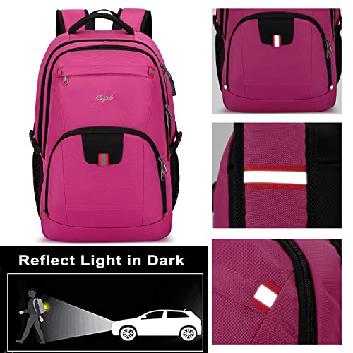 CAFELE 17.3Inch Large Laptop Backpack for Teenager Travel School Work w/USB Charging Port Women,Pink