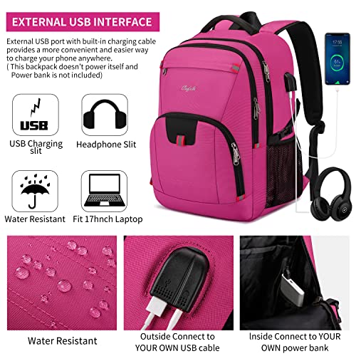 CAFELE 17.3Inch Large Laptop Backpack for Teenager Travel School Work w/USB Charging Port Women,Pink