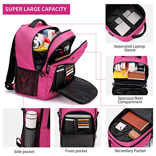 CAFELE 17.3Inch Large Laptop Backpack for Teenager Travel School Work w/USB Charging Port Women,Pink