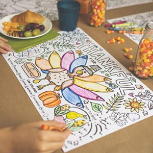 Tiny Expressions - Fall Thanksgiving Placemats for Kids (Pack of 12 Turkey Placemats) | Coloring Activity Paper Table Mats for Children to Write Thankful List | Disposable Bulk Bundle Set