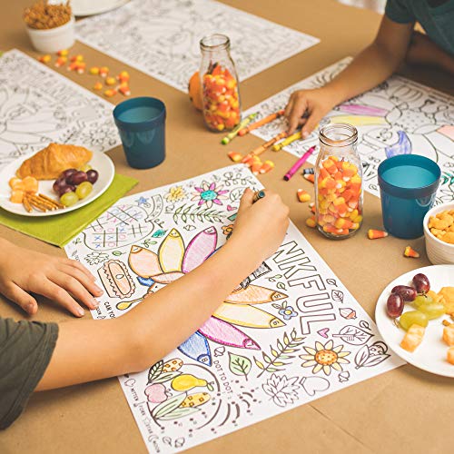 Tiny Expressions - Fall Thanksgiving Placemats for Kids (Pack of 12 Turkey Placemats) | Coloring Activity Paper Table Mats for Children to Write Thankful List | Disposable Bulk Bundle Set