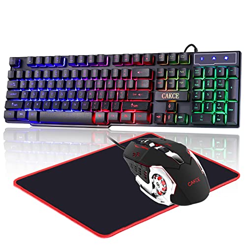 RGB Gaming Keyboard and Colorful Mouse Combo,USB Wired LED Backlight Gaming Mouse and Keyboard for Laptop PC Computer Gaming and Work,Letter Glow,Mechanical Feeling