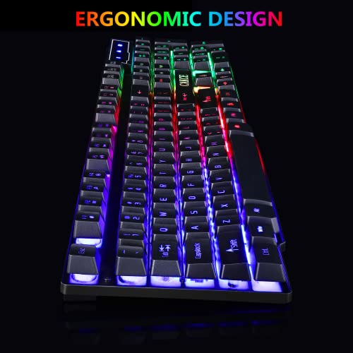 RGB Gaming Keyboard and Colorful Mouse Combo,USB Wired LED Backlight Gaming Mouse and Keyboard for Laptop PC Computer Gaming and Work,Letter Glow,Mechanical Feeling