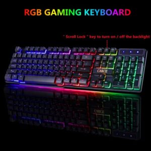 RGB Gaming Keyboard and Colorful Mouse Combo,USB Wired LED Backlight Gaming Mouse and Keyboard for Laptop PC Computer Gaming and Work,Letter Glow,Mechanical Feeling