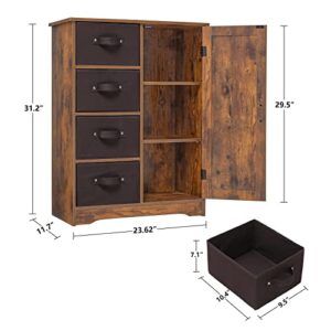 usikey Storage Cabinet with 4 Removable Drawers and 1 Door, Accent Floor Cabinet with Adjustable Shelves, Cupboard for Living Room, Bedroom, Rustic Brown