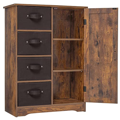 usikey Storage Cabinet with 4 Removable Drawers and 1 Door, Accent Floor Cabinet with Adjustable Shelves, Cupboard for Living Room, Bedroom, Rustic Brown