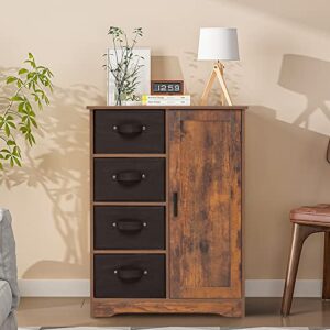 usikey Storage Cabinet with 4 Removable Drawers and 1 Door, Accent Floor Cabinet with Adjustable Shelves, Cupboard for Living Room, Bedroom, Rustic Brown