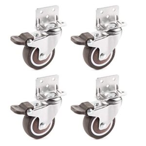 skelang 4 pcs 2 inches swivel plate casters with brake, tpe caster, l- shaped mute wheels replacement for baby bed, carts trolley, kitchen cabinet, furniture, table, loading capacity 240 lbs