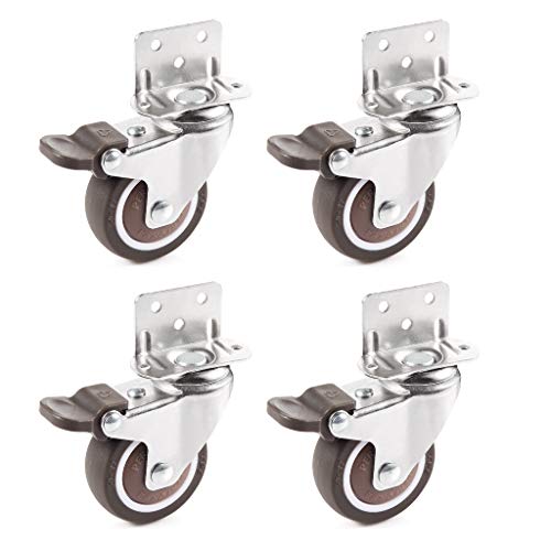 Skelang 4 Pcs 2 Inches Swivel Plate Casters with Brake, TPE Caster, L- Shaped Mute Wheels Replacement for Baby Bed, Carts Trolley, Kitchen Cabinet, Furniture, Table, Loading Capacity 240 Lbs