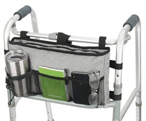 update walker bag hand free storage bag walker attachment handicap basket pouch for rollator, wheelchair, folding walkers (grey)