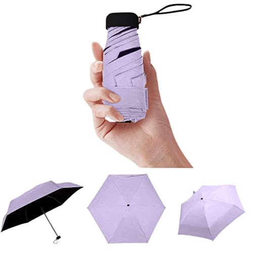 ALOVEMO 6 RibsTravel Sun&rain Umbrella Mini Folding Travel Compact and Lightweight UV Protection Clear Umbrella with Case 37inch Pocket Umbrella for Men Women Kids (Purple)