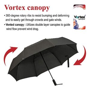 Portobello Large Travel Umbrella Folds Into Portable Travel Size - 54 Inch Double Vented Canopy Big Enough To Fit In 2 Adults - Auto Open Close (Black)