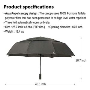 Portobello Large Travel Umbrella Folds Into Portable Travel Size - 54 Inch Double Vented Canopy Big Enough To Fit In 2 Adults - Auto Open Close (Black)