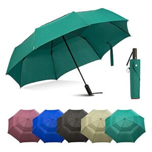 portobello large travel umbrella folds into portable travel size - 54 inch double vented canopy big enough to fit in 2 adults - auto open close (green)