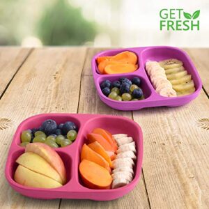 GET FRESH Bamboo Kids Divided Plates Set – 2-Pack 3 Compartment Bamboo Childrens Plates for Kids Meals – Reusable Bamboo Toddler Divided Plates Set – Colorful Bamboo Kids Dinnerware Sectioned Plates