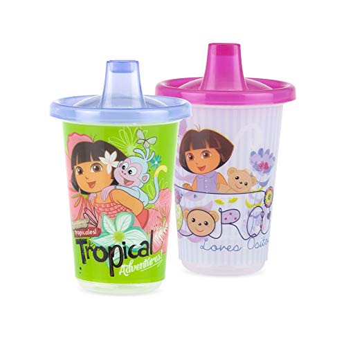 Nuby Wash or Toss Reusable Cups & Lids with Spout, Nickelodeon Dora The Explorer, 10 Oz, 6 Count