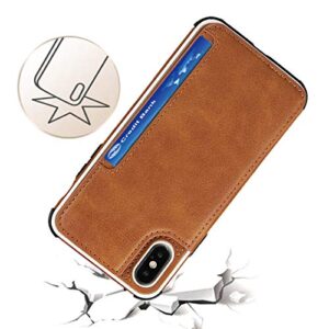 Cavor for iPhone X Wallet Case with Card Holder,iPhone Xs Case for Women Men,Phone Case iPhone X with Credit Card Holders,Leather Card Slots Cases[Kickstand][Wrist Strap] Shockproof Cover- Brown