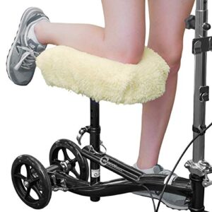 rms knee walker pad cover - plush synthetic faux sheepskin scooter seat cushion - padded foam for comfort during injury - washable and reusable - fits most knee scooters