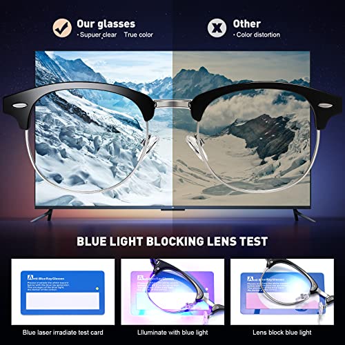 AOMASTE Blue Light Blocking Glasses Vintage Half Frame UV Clear Lens Anti Eyestrain Computer Gaming Glasses for Women Men