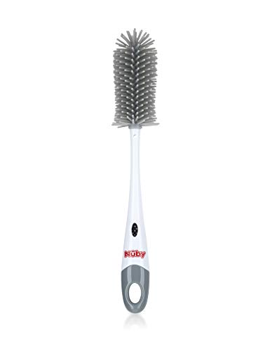 Nuby Soft Non-Scratch Silicone Bristle Bottle & Nipple Brush with Looped Handle, Gray