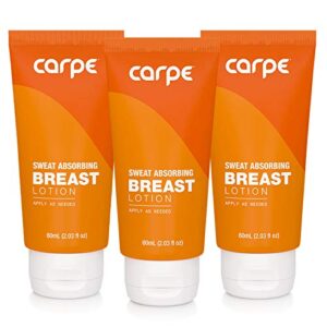 carpe no-sweat breast (pack of 3) - helps keep your breasts and skin folds dry - sweat absorbing lotion - helps control under breast sweat - great for chafing and stain prevention