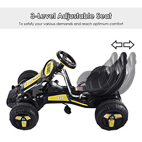 HONEY JOY Go Kart for Kids, 4 Wheel Quad Racing Style Pedal Car w/3-Point Adjustable Seat & Non-Slip Wheels, Pedal Powered Ride On Toy Cart for Boys Girls (Black)