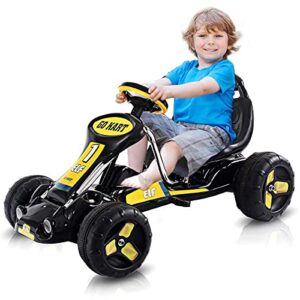 HONEY JOY Go Kart for Kids, 4 Wheel Quad Racing Style Pedal Car w/3-Point Adjustable Seat & Non-Slip Wheels, Pedal Powered Ride On Toy Cart for Boys Girls (Black)