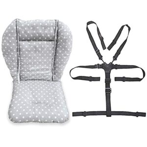 twoworld baby high chair seat cushion liner mat pad cover resistant and high chair straps (5 point harness) 1 suit (fashion gray)