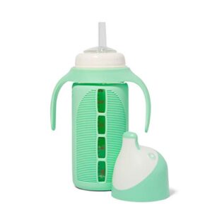 tabor place glass sippy cup for toddlers - the luca | spill-proof | silicone straw | mint green | 8 oz | liquids never touch plastic | removable handles