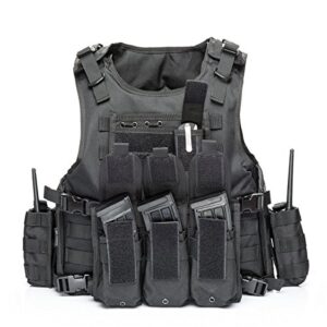yakeda outdoor tactical airsoft vest adjustable fit adult (black)