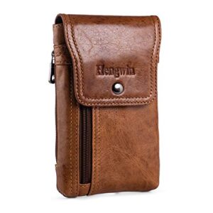 hengwin phone holster case with belt clip, genuine leather belt pouch belt case cell phone holder for iphone 14 pro max 11 pro max xs max xr 7 plus 8 plus 6s plus (fits cellphone with case on) (brown)
