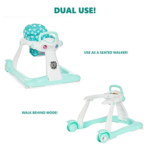 Dream On Me 2-in-1 Charlie Baby Walker, Easy Convertible Baby Walker, Walk Behind, Height Adjustable, Speed Adjusting Wheels, 360-degree Rotating Seat, Mint