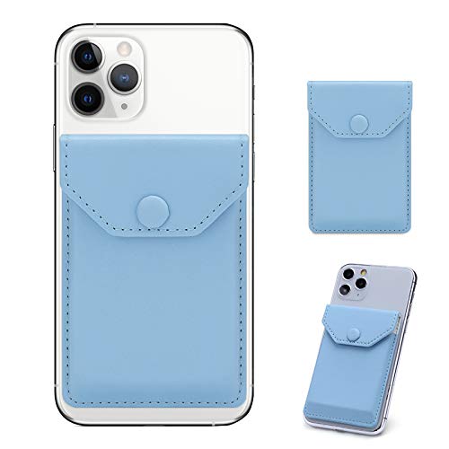 YUNCE Self Adhesive Cell Phone Leather Wallet, Stick On Card Holder fits Most Cell Phones & Cases, Credit Card Holder Pocket Wallet for Men Women - RFID Blocking Sleeve Covers [Light Blue]