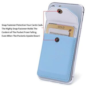 YUNCE Self Adhesive Cell Phone Leather Wallet, Stick On Card Holder fits Most Cell Phones & Cases, Credit Card Holder Pocket Wallet for Men Women - RFID Blocking Sleeve Covers [Light Blue]