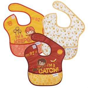 bumkins super baby bib, waterproof fabric, fits babies and toddlers 6-24 months, harry potter quidditch, 3 count