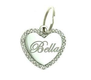 custom engraved personalized stainless steel medium heart rhinestones pet jewelry cat dog id tag